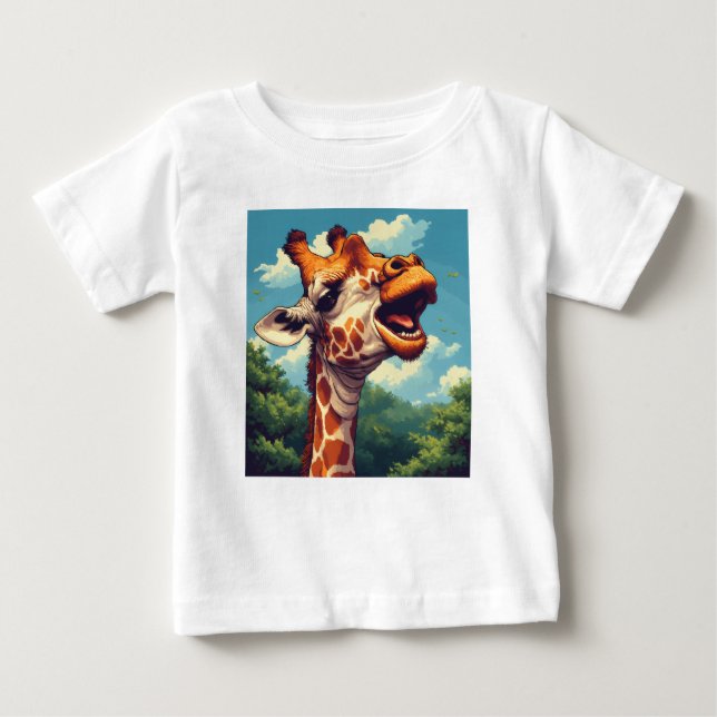 Camiseta Para Bebê Happy Giraffe Pixel Art T-Shirt (Frente)