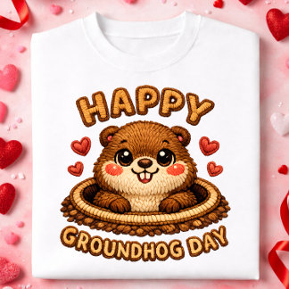 Camiseta Para Bebê Happy Groundhog Day Cute Embroidery Groundhog Desi
