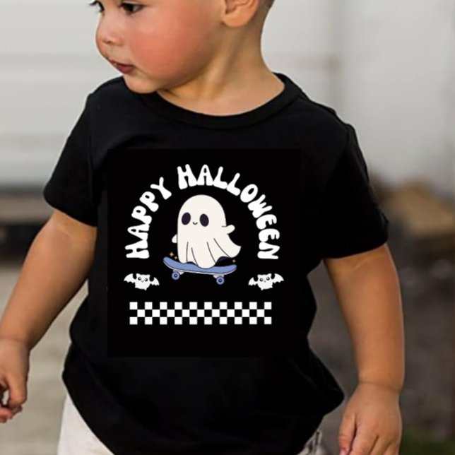 Camiseta Para Bebê Happy Halloween Skater Ghost Toddler Boy  (Criador carregado)