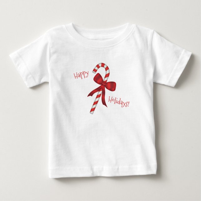Camiseta Para Bebê Happy Holidays Merry Christmas Candy Cane  (Frente)