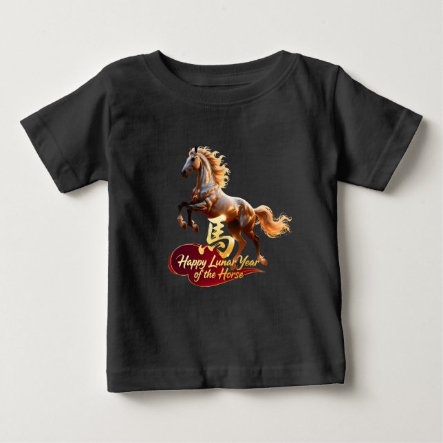 Camiseta Para Bebê Happy Lunar New Year Majestic Golden Horse  (Frente)