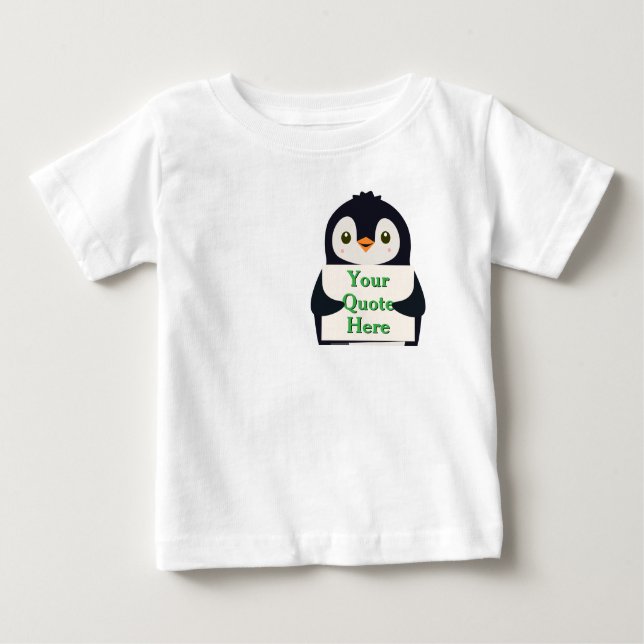 Camiseta Para Bebê Happy penguin holding a sign to personalize (Frente)