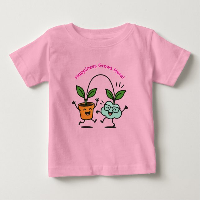 Camiseta Para Bebê Happy Plants Baby T-Shirt – “Happiness Grows Here” (Frente)