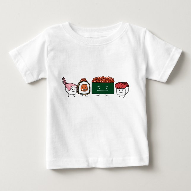 Camiseta Para Bebê Happy Sushi Brothers arroz Japonês salmão de camar (Frente)