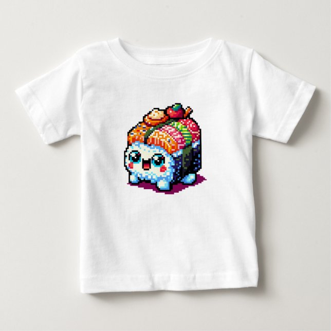 Camiseta Para Bebê Happy Sushi Roll - Comida Japonesa com Pinças (Frente)