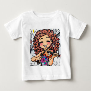 Camiseta Para Bebê Happy Violin Girl Cartoon for Music Lovers