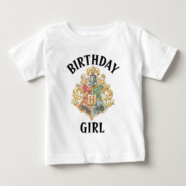 Camiseta Para Bebê Harry Potter | Brasão de Hogwarts Menina de Aniver (Frente)