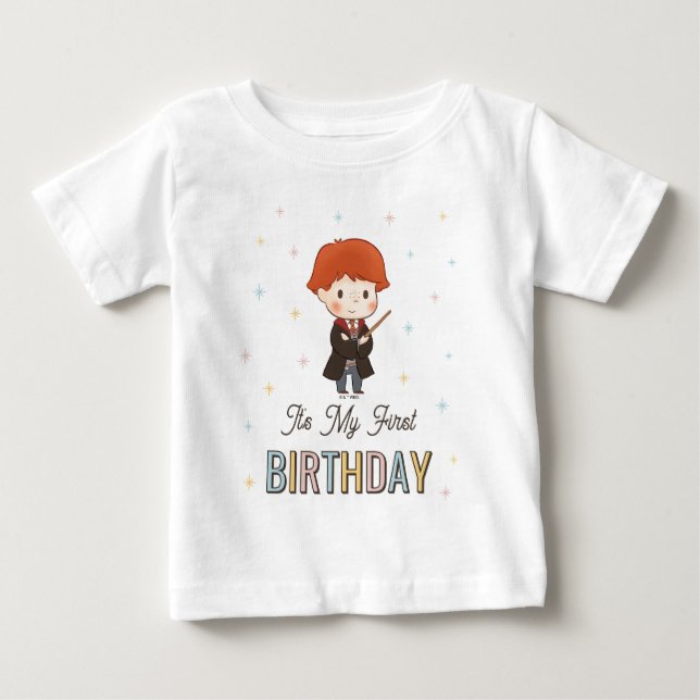 Camiseta Para Bebê Harry Potter Chibi Ron Weasley Mago Aniversário (Frente)