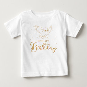 Camiseta Para Bebê Harry Potter Hedwig Ouro Magia Aniversário
