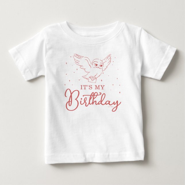 Camiseta Para Bebê Harry Potter Hedwig Rosa Magia de Aniversário (Frente)