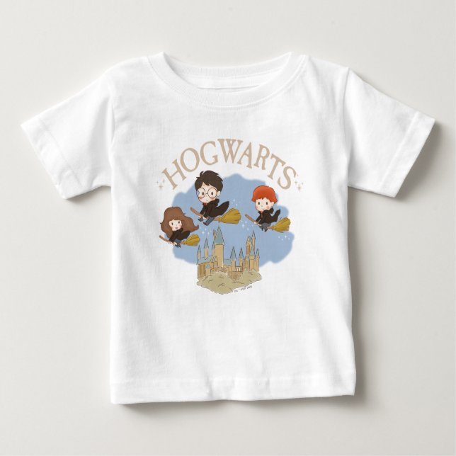 Camiseta Para Bebê HARRY POTTER™, Hermione & Ron sobrevoam HOGWARTS™ (Frente)