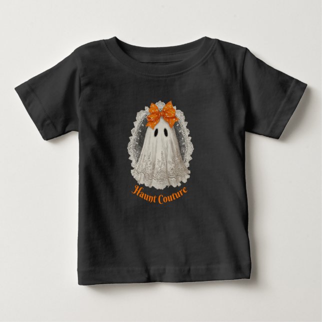 Camiseta Para Bebê Haunt Couture Lace Ghost in Orange Bow (Frente)