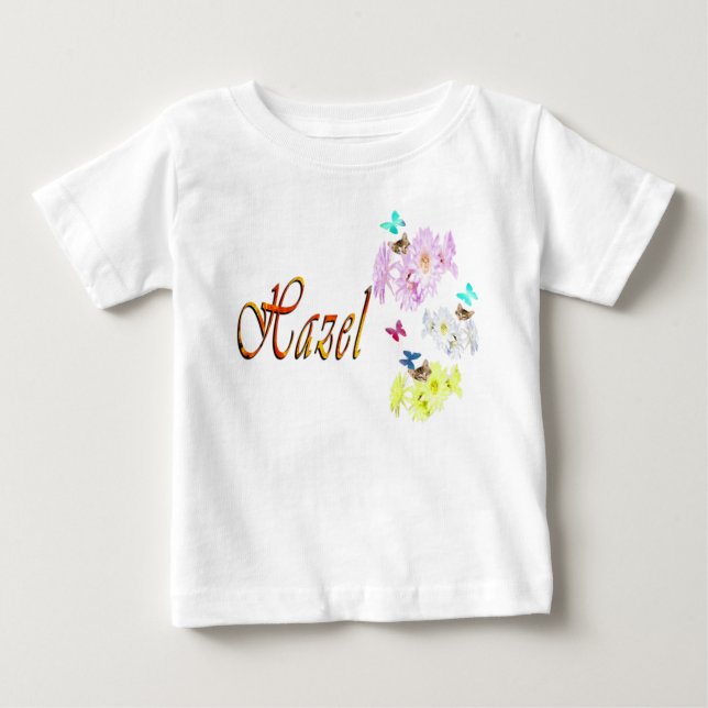 Camiseta Para Bebê Hazel, Nome, Com Gatinhos,  (Frente)