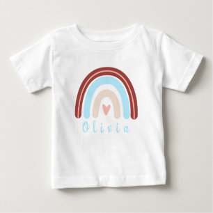 Camiseta Para Bebê Heart Boho Rainbow com Nome Personalizado