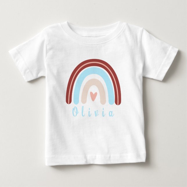 Camiseta Para Bebê Heart Boho Rainbow com Nome Personalizado (Frente)