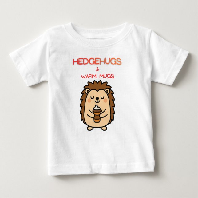 Camiseta Para Bebê Hedgehugs & Warm Mugs – Cute Cozy Hedgehog Winter  (Frente)