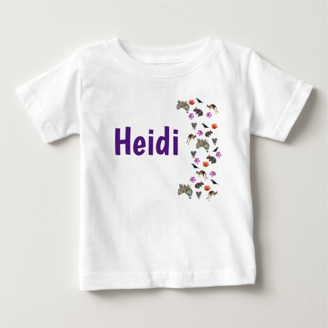 Camiseta Para Bebê Heidi, Nome Logo Com Vida Selvagem Australiana,  (Frente)