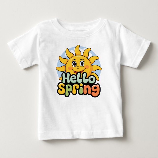 Camiseta Para Bebê Hello Spring : Soleil Souriant et Ciel Bleu (Frente)