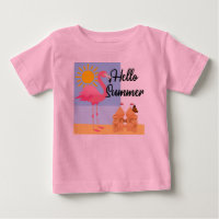 Hello Summer Pink Flamingo Design - Baby Fine Jers