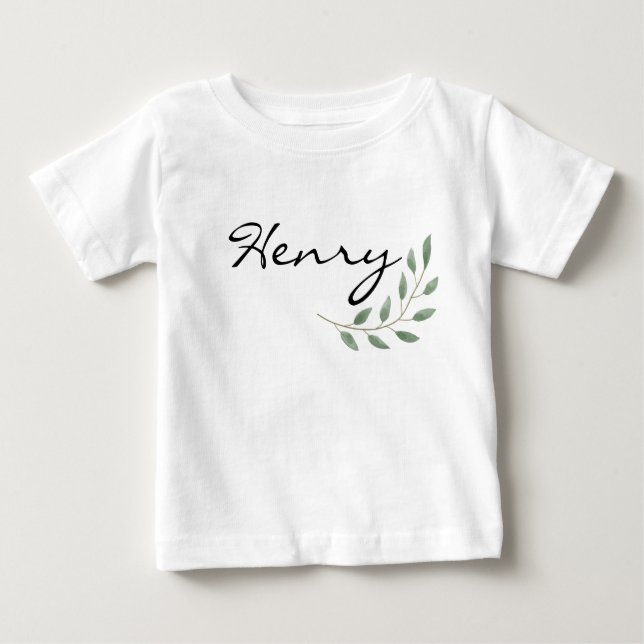 Camiseta Para Bebê Henry Name Reveal Clothing Nature Leaf Botanical (Frente)
