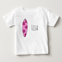 Camiseta Para Bebê hibisco rosa Surfboard com nome personalizável