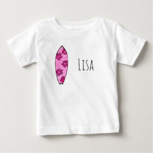 Camiseta Para Bebê hibisco rosa Surfboard com nome personalizável