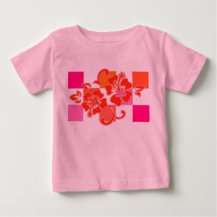 Camiseta Para Bebê Hibisco Xadrez Floral Havaiano
