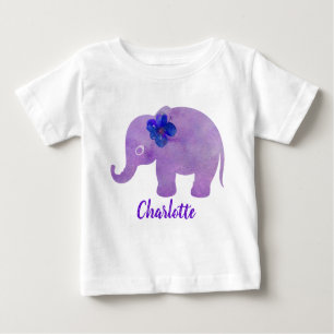 Camiseta Para Bebê Hibiscus Elephant Aquarela Personalizável
