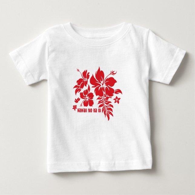 Camiseta Para Bebê Hibiscus Pareau Hawaiian Floral em Vermelho (Frente)