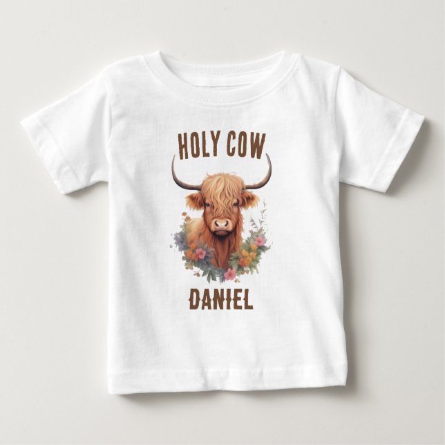 Camiseta Para Bebê Highland Cow Birthday (Frente)