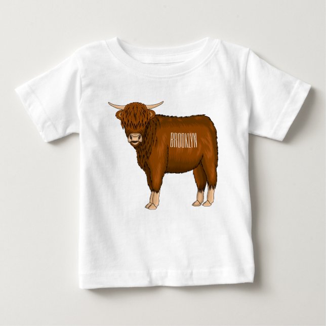 Camiseta Para Bebê Highland cow cartoon illustration (Frente)