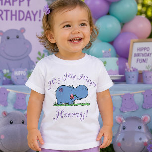 Camiseta Para Bebê Hip-Hip-Hipopótamo Hurra Aniversário das Crianças