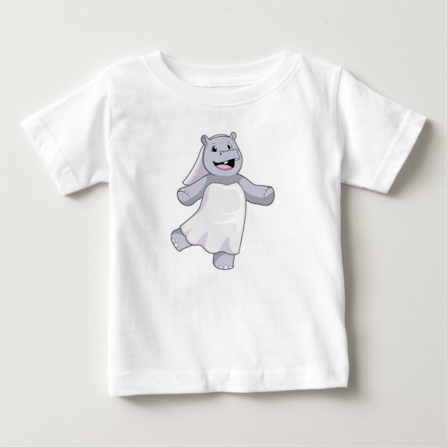 Camiseta Para Bebê Hipopótamo como Noiva com Véu (Frente)