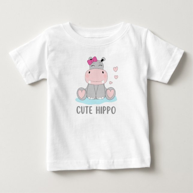 Camiseta Para Bebê Hipopótamo fofo  (Frente)