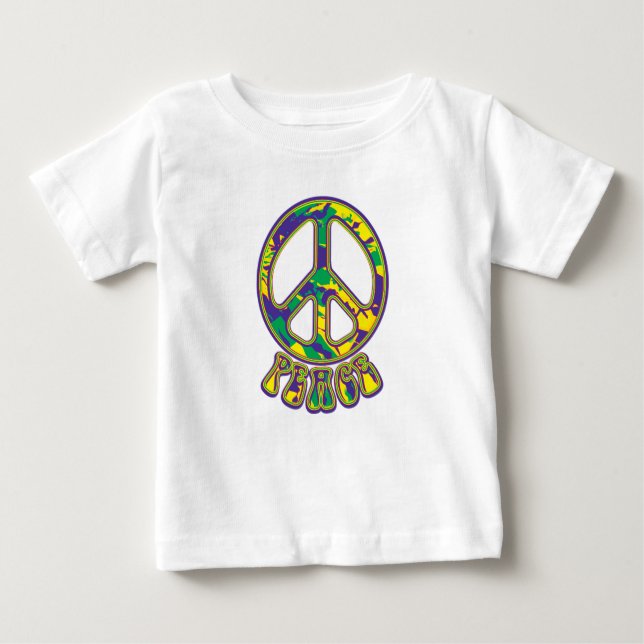 Camiseta Para Bebê Hippie Peace Sign 60s 70s (Frente)