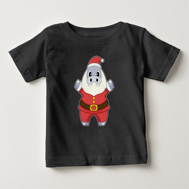 Camiseta Para Bebê Hippo Christmas Papai Noel (Frente)