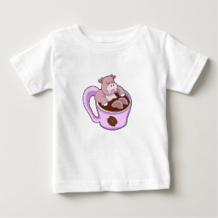 Camiseta Para Bebê Hippo com Taça de Café