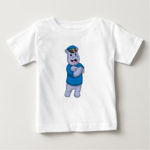 Camiseta Para Bebê Hippo como agente da polícia com chapéu da polícia