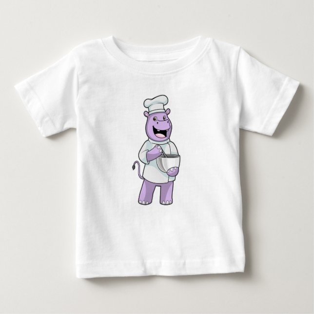 Camiseta Para Bebê Hippo como Chef com Bowl (Frente)