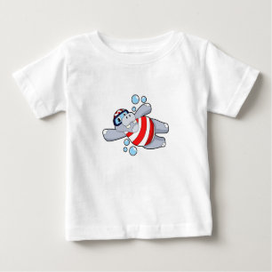 Camiseta Para Bebê Hippo como mergulhador com óculos de natação