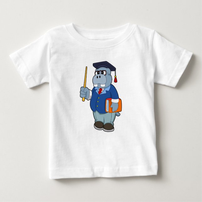Camiseta Para Bebê Hippo como Professor com Livro (Frente)