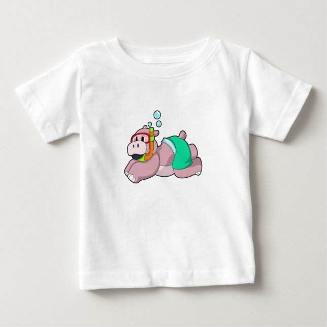 Camiseta Para Bebê Hippo em mergulho com Snorkel (Frente)