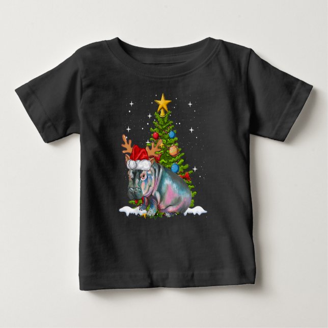 Camiseta Para Bebê Hippo Fiona Árvore de Natal Hippopotamus (Frente)