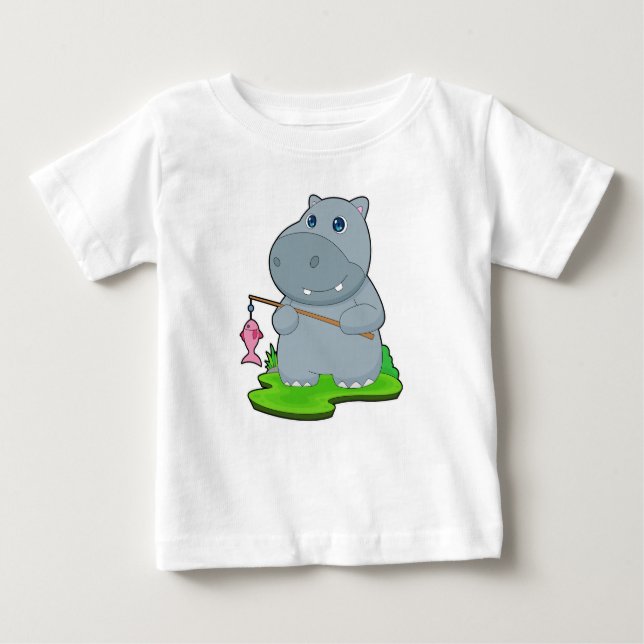Camiseta Para Bebê Hippo Fisher Fish Fisheries (Frente)