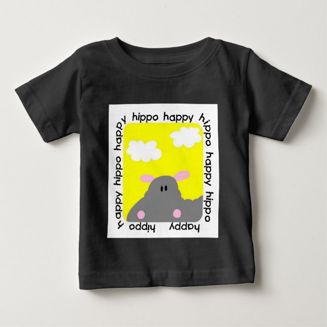 Camiseta Para Bebê Hippo Happy Baby Raglan T-shirt (Frente)