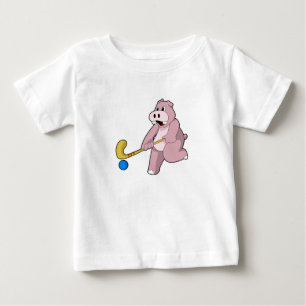 Camiseta Para Bebê Hippo no Hockey com taco de Hóquei