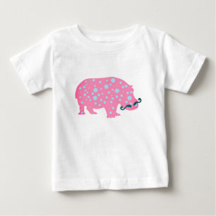 Camiseta Para Bebê Hippopotamus Dots Moustacehs Baby Romper, Branco