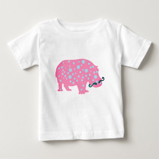 Camiseta Para Bebê Hippopotamus Dots Moustacehs Baby Romper, Branco (Frente)