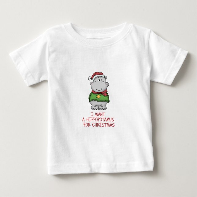 Camiseta Para Bebê Hippopotamus para o Natal - design bonito do (Frente)