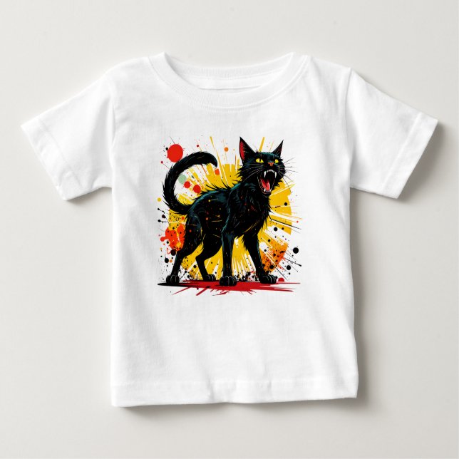 Camiseta Para Bebê Hissing Black Cat Defensivo (Frente)
